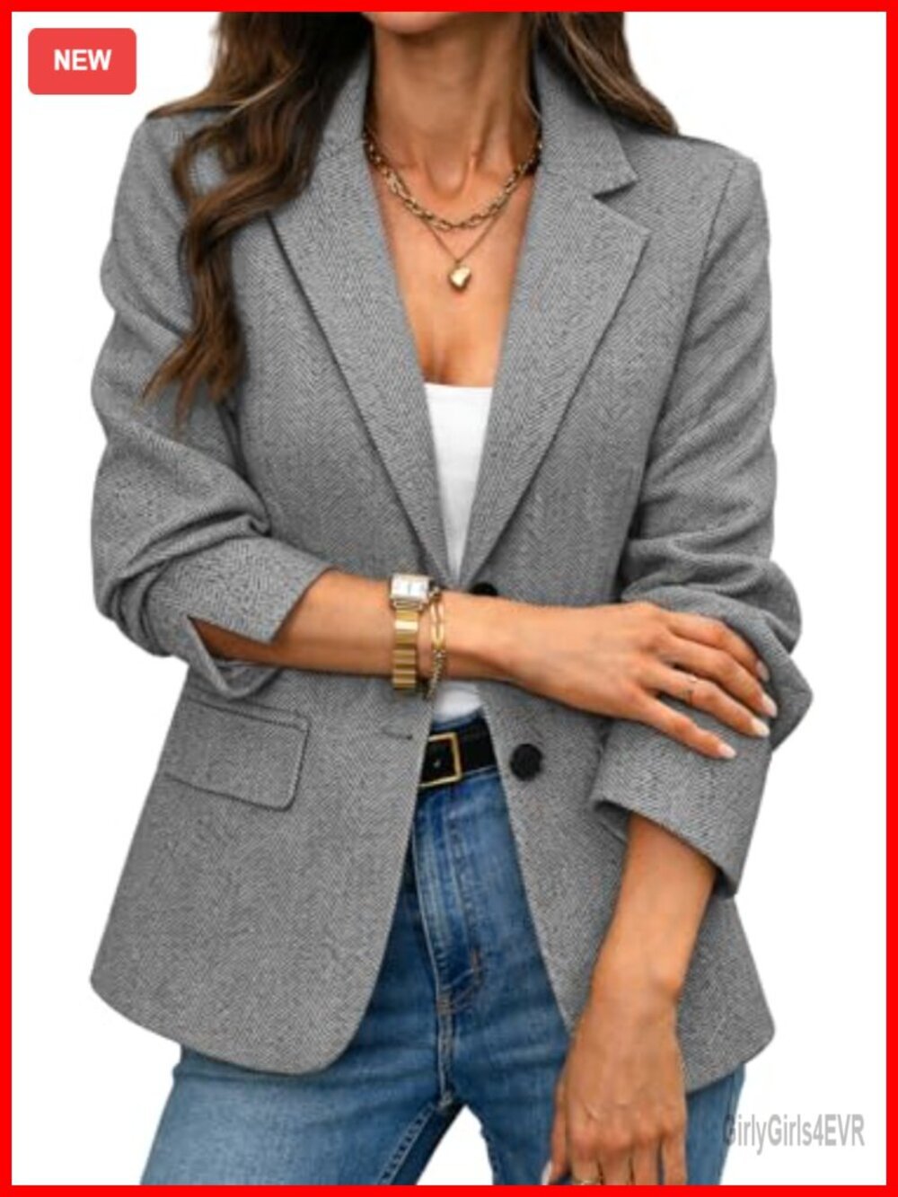 Herringbone Tweed Blazer – Slim Fit Business Casual Work Jacket with Flap